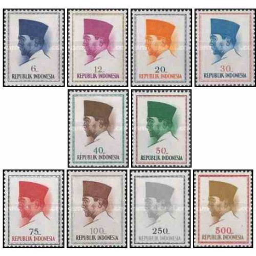 10 عدد تمبر سری پستی - پرزیدنت سوکارنو - اندونزی 1964 قیمت 3.3 دلار