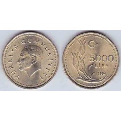 سکه 5000 لیر - نیکل برنج - ترکیه 1994 غیر بانکی