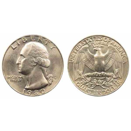 سکه 25 سنت - کوارتر - نیکل مس - تصویر جرج واشنگتن - آمریکا 1980 غیر بانکی سکه 25 سنت - کوارتر - نیکل مس - تصویر جرج واشنگتن - آمریکا 1980 غیر بانکی