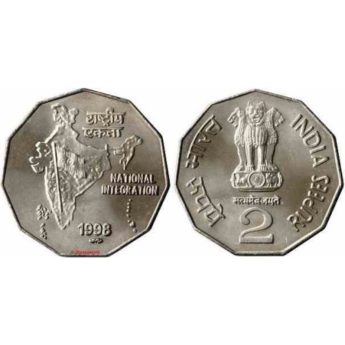 سکه 2 روپیه - نیکل مس - هندوستان 1997 غیر بانکی