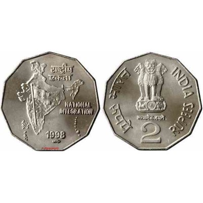 سکه 2 روپیه - نیکل مس - هندوستان 1997 غیر بانکی