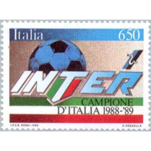 1 عدد تمبر اینتر قهرمانان ملی فوتبال - ایتالیا 1989
