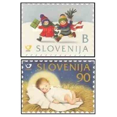 2 عدد تمبر کریستمس و سال جدید - خودچسب - اسلوونی 2000