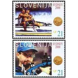 2 عدد تمبر مدالهای طلای المپیک برای اسلوونی - اسلوونی 2000