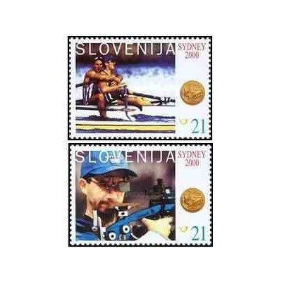 2 عدد تمبر مدالهای طلای المپیک برای اسلوونی - اسلوونی 2000