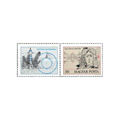 1 عدد  تمبر دویست و پنجاهمین سالگرد مرگ اسحاق نیوتن با تب -  مجارستان 1977