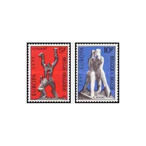 2 عدد تمبر مشترک اروپا - Europa Cept - مجسمه ها -  بلژیک 1974