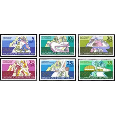 6 عدد تمبر بازیهای المپیک زمستانی - اینزبروک اتریش - جمهوری دموکراتیک آلمان 1975