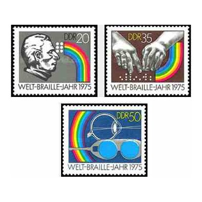 3 عدد تمبر 150مین سالگرد خط بریل - جمهوری دموکراتیک آلمان 1975