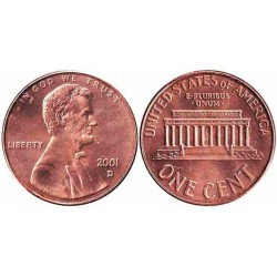 سکه 1 سنت - برنجی - آمریکا 2001 غیر بانکی