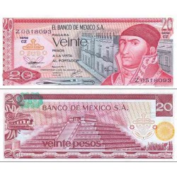 اسکناس 20 پزو - مکزیک 1977 با مهر بالا سمت چپ در پشت