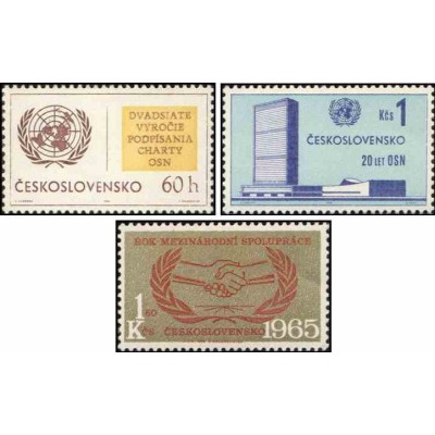 3 عدد تمبر سال همکاری بین المللی  و سالگرد سازمان ملل - چک اسلواکی 1965