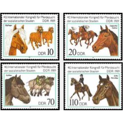 4 عدد تمبر اسبها - چهلمین نمایشگاه بین المللی پرورش دهنگان اسب و کنگره کشورهای سوسیالیست  - جمهوری دموکراتیک آلمان 1989