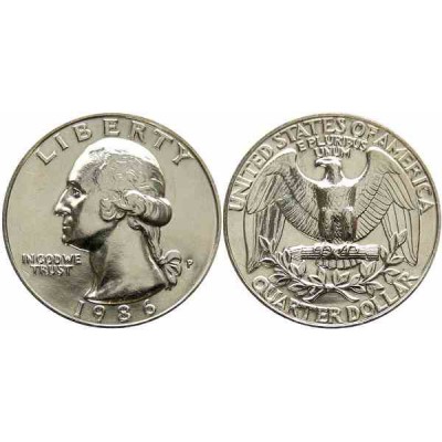 سکه 25 سنت - کوارتر - نیکل مس - تصویر جرج واشنگتن - آمریکا 1986 غیر بانکی