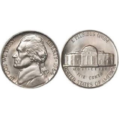 سکه 5 سنت - نیکل مس - آمریکا 1964غیر بانکی
