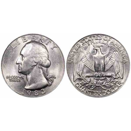 سکه 25 سنت - کوارتر - نیکل مس - تصویر جرج واشنگتن - آمریکا 1983 غیر بانکی