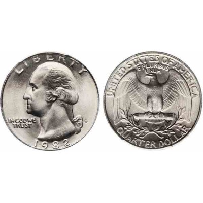 سکه 25 سنت - کوارتر - نیکل مس - تصویر جرج واشنگتن - آمریکا 1982 غیر بانکی