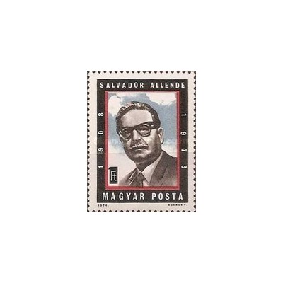 1 عدد  تمبر سالگرد مرگ سالوادور آلنده - پزشک و رئیس جمهور سوسیالیست شیلی-  مجارستان 1974
