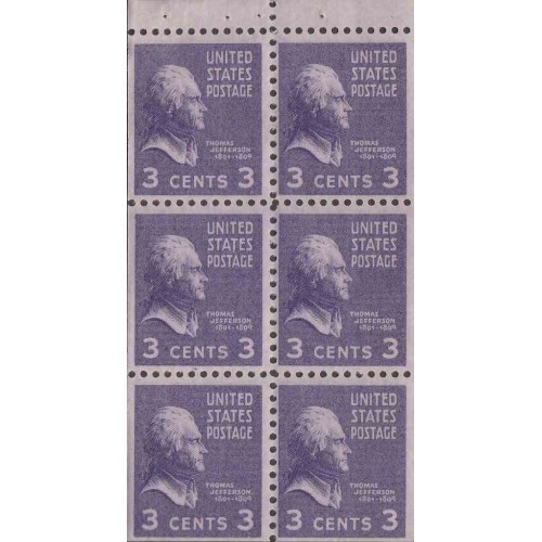 6 عدد تمبر بوکلت - سری پستی - توماس جفرسون سومین رئیس جمهور آمریکا - آمریکا 1938