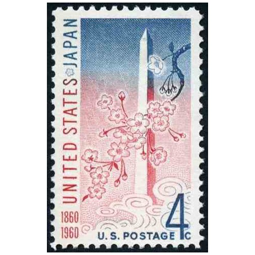 1 عدد تمبر پیمان دوستی و تجارت ایالات متحده و ژاپن - آمریکا 1960