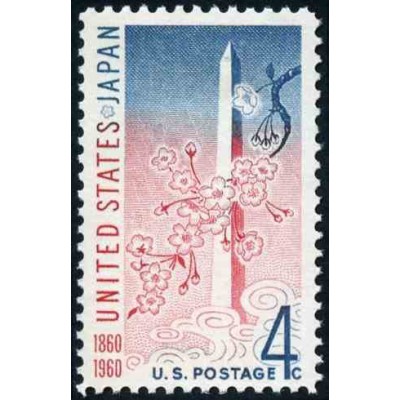 1 عدد تمبر پیمان دوستی و تجارت ایالات متحده و ژاپن - آمریکا 1960