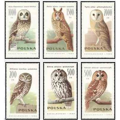 6 عدد تمبر جغدها - لهستان 1990