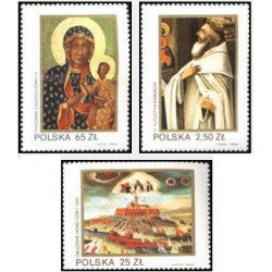 3 عدد تمبر 600مین سالگرد شمایل سیاه و سفید مدونا در صومعه جاسنا گورا - تابلو نقاشی - لهستان 1982