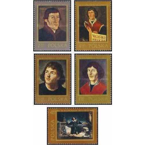 5 عدد تمبر 500مین سالگرد تولد نیکلاس کوپرنیک - ستاره شناس و ریاضی دان - لهستان 1973    