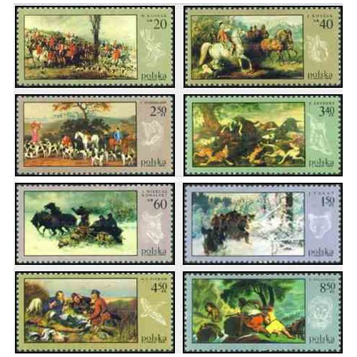 8 عدد تمبر نقاشی شکارچیان - تابلو نقاشی - لهستان 1968 قیمت 5.5 دلار