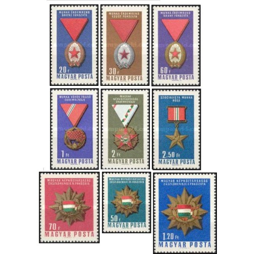 9 عدد  تمبر مدالها - مجارستان 1966