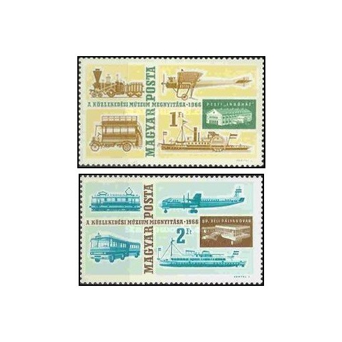 2 عدد  تمبر بازگشایی موزه حمل و نقل - مجارستان 1966