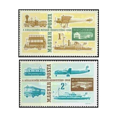2 عدد  تمبر بازگشایی موزه حمل و نقل - مجارستان 1966