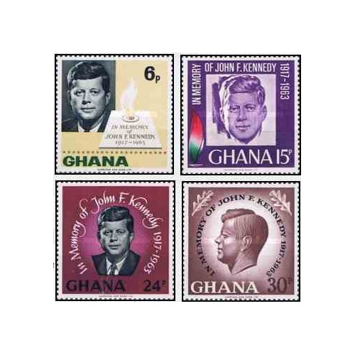 4 عدد تمبر دومین سالگرد مرگ رئیس جمهور کندی - غنا 1965