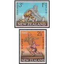 2 عدد تمبر سلامتی ،فوتبال  راگبی - نیوزلند 1967