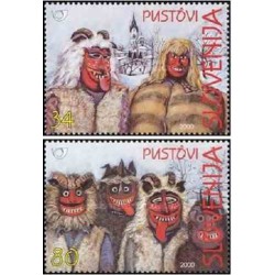 2 عدد تمبر فولکلور - ماسکها  - اسلوونی 2000