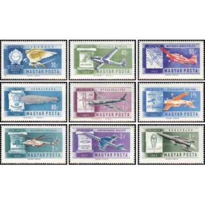9 عدد تمبر قهرمانان آکروباتیک هوائی - هوانوردی - مجارستان 1962