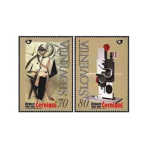 2 عدد تمبر هنر -یادبود صدمین سال تولد آواست سرنیگوج - تابلو - اسلوونی 1998
