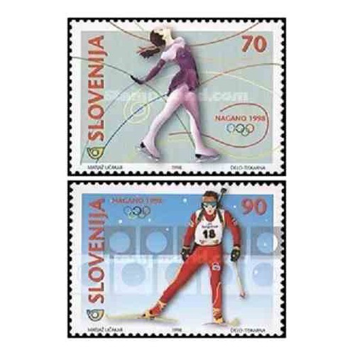 2 عدد تمبر  بازیهای المپیک زمستانی ناگانو ژاپن - اسلوونی 1998