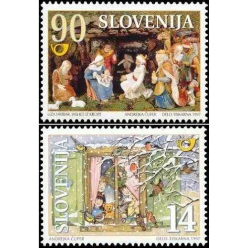 2 عدد تمبر سال جدید و کریستمس  - اسلوونی 1997