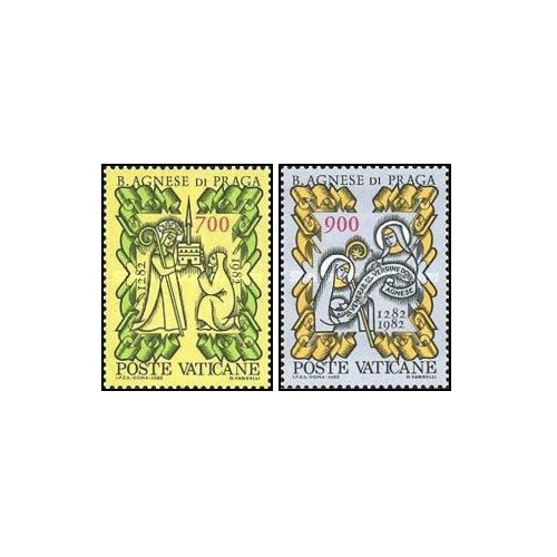 2 عدد تمبر پانصدمین سالگرد قدیس اگنس از پراگ - واتیکان 1982