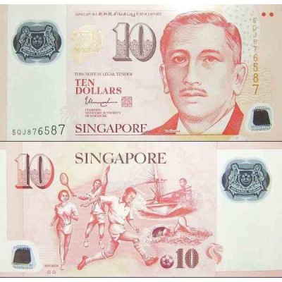 اسکناس پلیمر 10 دلار - سنگاپور 2018 با دو علامت پشت زیر کلمه Sport - سفارشی - توضیحات را ببینید