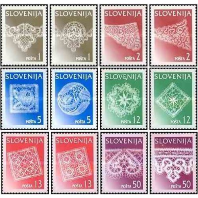 12 عدد تمبر قیطانبافی - تور - اسلوونی 1996