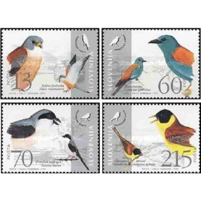 4 عدد تمبر حیوانات اسلوونی - پرندگان در معرض انقراض - اسلوونی 1995