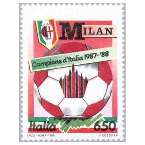 1 عدد تمبر قهرمانان ملی فوتبال - میلان  - ایتالیا 1988