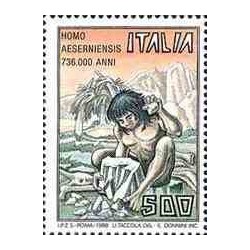 1 عدد تمبر انسانهای نخستین -  Homo Aeserniensis  - ایتالیا 1988