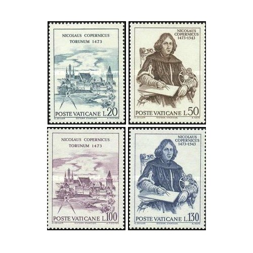 4 عدد تمبر پانصدمین سالگرد تولد نیکلاس کوپرنیک - واتیکان 1973