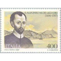 1 عدد تمبر 200مین سالگرد مرگ آلفونزو لیگوری - کشیش کاتولیک - ایتالیا 1987