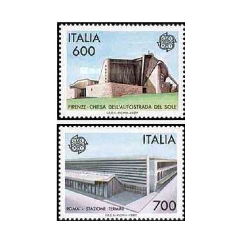 2 عدد تمبر مشترک اروپا - Europa Cept - معماری مدرن - ایتالیا 1987 قیمت 5 دلار