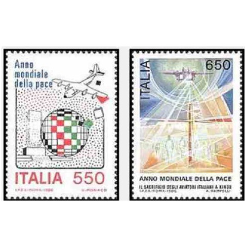2 عدد تمبر سال بین المللی صلح - ایتالیا 1986 قیمت 3.8 دلار