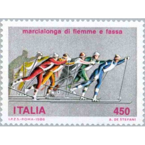 1 عدد تمبر اسکی مسافت طولانی - ایتالیا 1986
